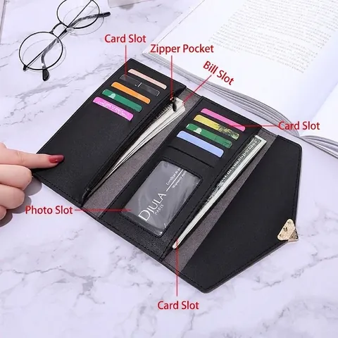 Damen Lange Brieftasche PU Leder Herz Metallschnalle Mehrere Kartenfächer Clutch Umschlag Handyhalter Süßer Stil