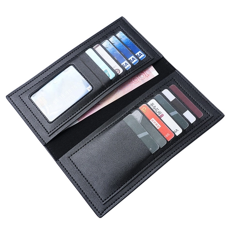 Herren Lange Geldbörse Schlank PU Leder Zweifach Kartenhalter Mit Fotofenster Business Freizeit Clutch Für Männer