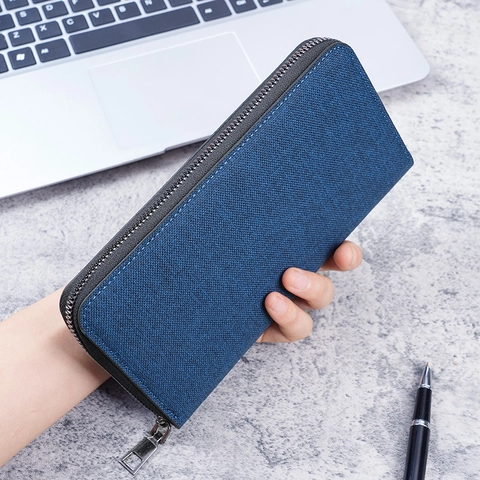 Cartera Larga Hombre Cremallera Cuero Sintético Gran Capacidad Tarjetas Bolso Mano Negocios Minimalista
