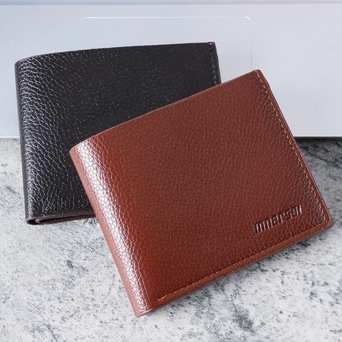 Herren Schlanke Zweifach Gefaltet Brieftasche Litschimuster PU Leder Kurz Geldklammer Kartenhalter Mit Sichtfenster Für Business Alltag