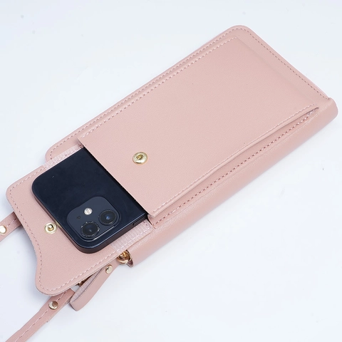 Women's PU Leather Mobile Phone Crossbody Bag Solid Color Long Wallet With Multi Card Slots And Gold Zipper Mini Shoulder Bag