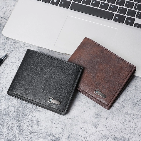 Men Wallet Business Casual Short PU Leather Bifold Purse With Lychee Pattern Multi Card Slots For Daily Use