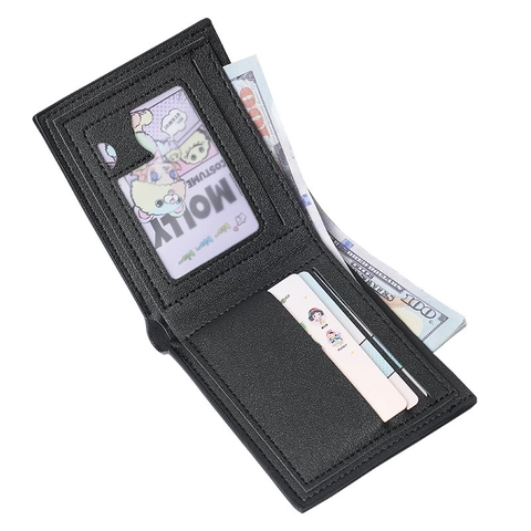 Men Wallet Business Casual Short PU Leather Bifold Purse With Lychee Pattern Multi Card Slots For Daily Use