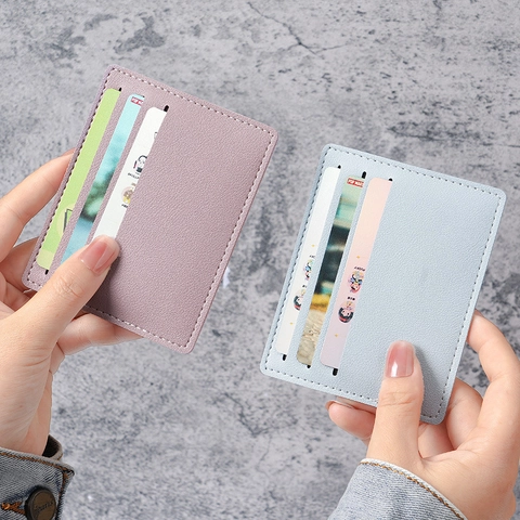 Ultra Thin Minimalist PVC Card Holder Solid Color Lychee Pattern Portable Mini Wallet Wallet For Men And Women Daily Use