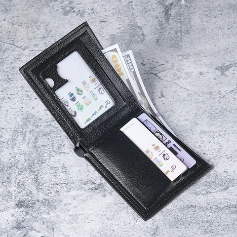 Herren Geldbörse PU Leder Litchi Struktur Adler Prägung Kurz Kartenhalter Business Casual Metallplatte Portemonnaie