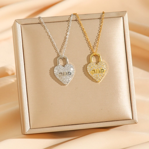 Collar Con Colgante De Candado De Corazón Acero Inoxidable Pavé De Cristales Cadena De Clavícula Romántica Joyería Elegante Para Mujer
