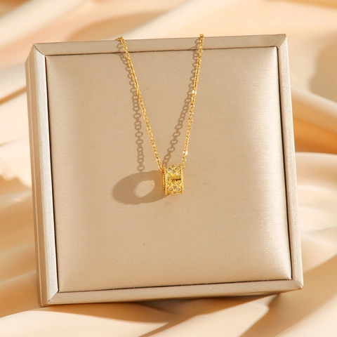 Collana Pendente Quadrifoglio Caleidoscopio Acciaio Al Titanio Zircone Strass Gioielli Di Moda Per Donna