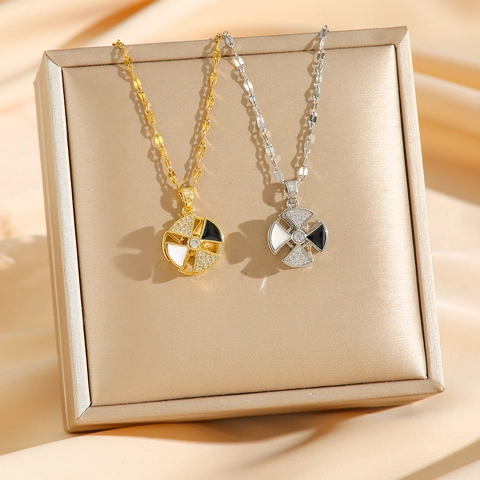 Collana Con Pendente A Mulino A Vento Rotante Acciaio Al Titanio Zirconia Smalto Lusso Leggero Per Donna
