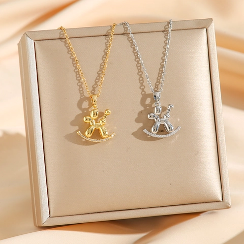 Titanium Stalen Ballon Hond Hanger Ketting Met Strass Rocking Horse Base Mode Sieraden Voor Vrouwen