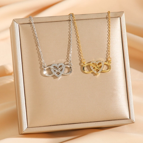 Herz Unendlichkeit Anhänger Halskette Titanstahl Zirkonia Mikropavé Möbius Glückssymbol Eleganter Schmuck Für Damen