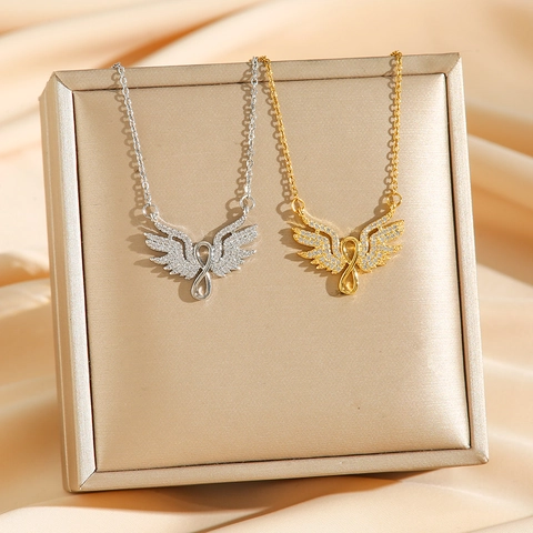 Collier Pendentif Ailes D'ange Infini Acier Inoxydable Strass Bijou Élégant Cadeau Pour Femmes