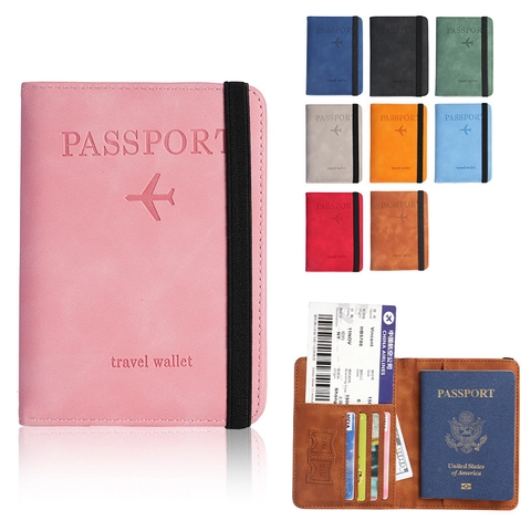 Minimalist PU Leather Passport Holder Travel Wallet With Elastic Band And SIM Card Slots Airplane Design Passport Cover For Unisex