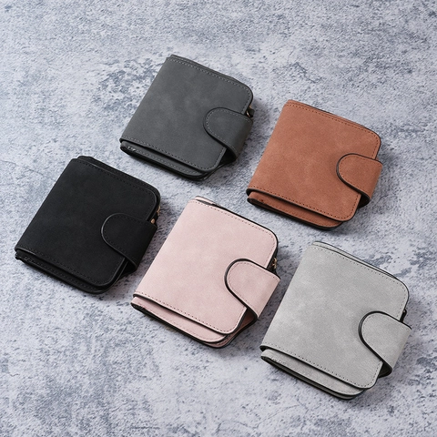 Petit Portefeuille Pour Femmes En Cuir PU Mat Multiples Emplacements Cartes Poche Monnaie Rétro Simple Fermeture Pression