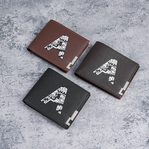 Portafoglio Bifold Da Uomo In Pelle PU Con Stampa Floreale Lettera A Angolo In Metallo Portamonete Corto