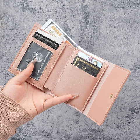Stay Feral Gothic Bat Print Women's PVC Trifold Wallet Small Coin Purse Credit Card Holder Halloween Style Short Purse