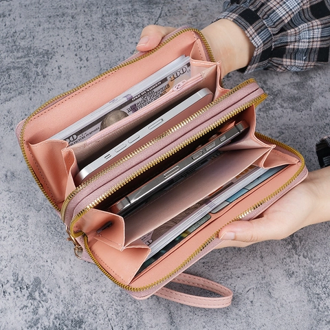 Damen Floral Lange Geldbörse Gesteppt Doppelter Reißverschluss Handtasche Mit Handschlaufe Große Kapazität Kartenhalter