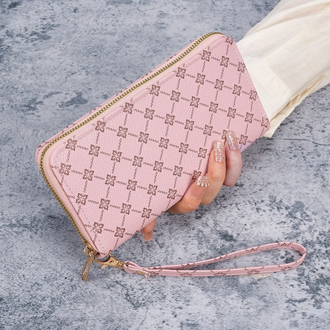 Damen Mode Lang Reißverschluss Geldbörse Kunstleder Monogramm Handgelenkstasche Handytasche Clutch Handtasche Für Den Alltag