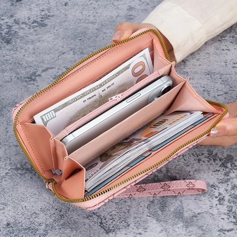 Damen Mode Lang Reißverschluss Geldbörse Kunstleder Monogramm Handgelenkstasche Handytasche Clutch Handtasche Für Den Alltag
