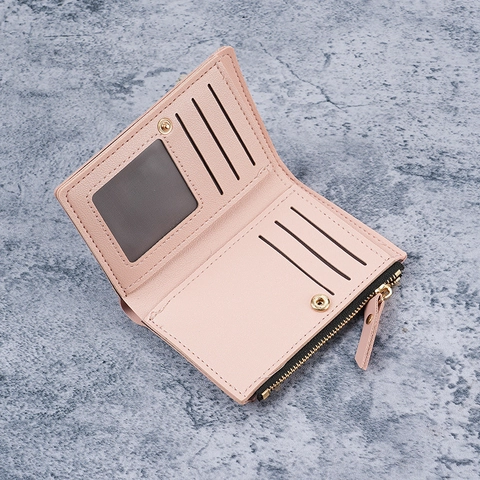 Cartera Corta Para Mujer Bordado De Cereza Cuero PVC Plegable Cremallera Monedero Tarjetero Moda