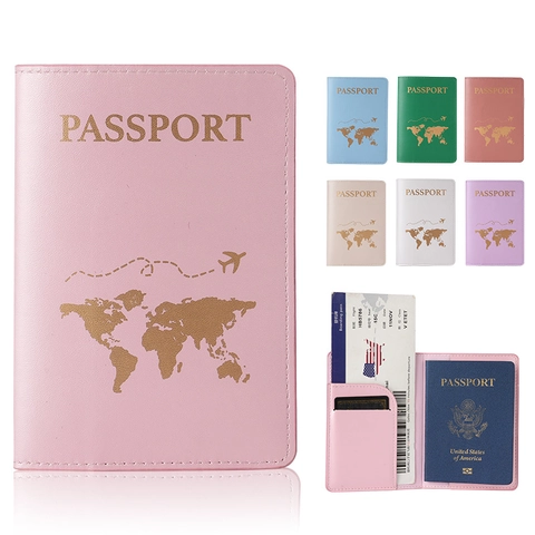Funda Para Pasaporte De Cuero PU Porta Pasaportes Mapa Mundial Dorado Estuche De Viaje Impermeable Con Ranuras Para Tarjetas