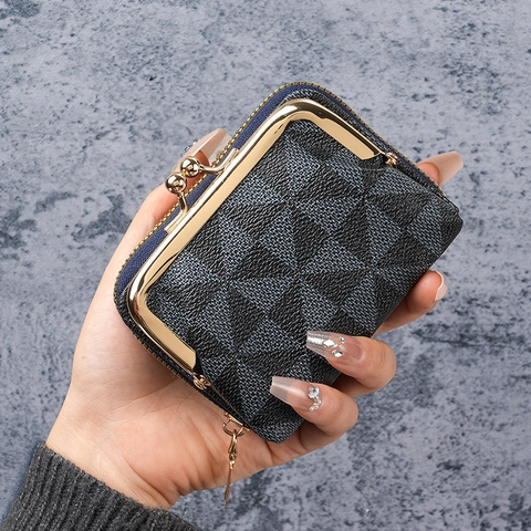Portafoglio Piccolo Da Donna Motivo Geometrico Triangolo Retro Chiusura A Scatto Portamonete Sottile Cerniera Porta Carte Pelle PU