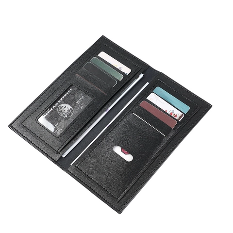 Men Long Wallet PU Leather Ultra Thin Multi Card Slots Retro Business Style Solid Color Simple Bi-Fold Purse Handheld Clutch Bag