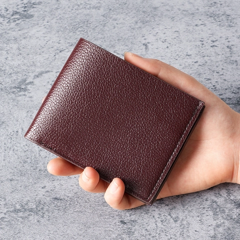 Men Bifold Wallet Short PU Leather Lychee Texture Multi Card Slots Large Capacity Business Casual Style Fashion