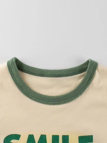 Kinder Jungen Mädchen Kurzarm Baumwolle T-Shirt Smile Buchstaben Druck Kontrast Ringer Tee Sommer Lässige Kleidung Für Kleinkinder