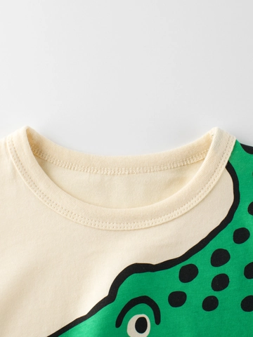 Jongens Katoenen T-Shirt Met Korte Mouwen Cartoon Krokodil Dinosaurus 3D Vin Decor Ronde Hals Zomer Top