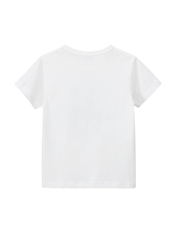 Kids Boys Summer Short Sleeve Cotton T-Shirt Cute Cartoon Dinosaur Print Off-White Round Neck Casual Fashion Top