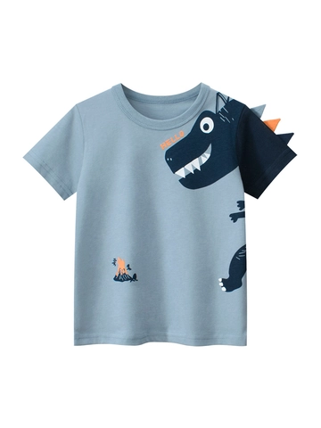 Toddler Boys Cartoon Dinosaur T-Shirt Cotton Short Sleeve Top With 3D Spikes Color Block Casual Kids Summer Clothes