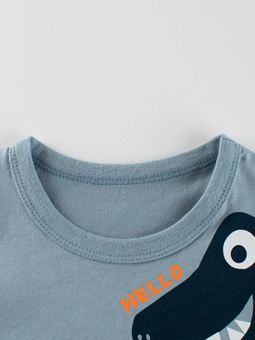 Toddler Boys Cartoon Dinosaur T-Shirt Cotton Short Sleeve Top With 3D Spikes Color Block Casual Kids Summer Clothes