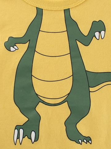 Boys Cartoon Dinosaur T Shirt Pure Cotton Short Sleeve Round Neck Cute Tops With Dimensional Fin Decorations For Summer