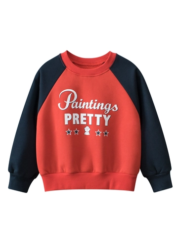Boys Crewneck Sweatshirt Raglan Sleeve Pullover Cotton Blend Fleece Lined Color Block Cartoon Letter Print Autumn Casual Kids