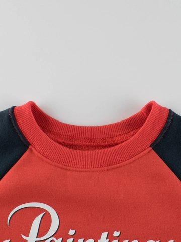 Boys Crewneck Sweatshirt Raglan Sleeve Pullover Cotton Blend Fleece Lined Color Block Cartoon Letter Print Autumn Casual Kids