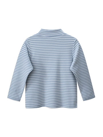 Gestreept T-shirt Met Lange Mouwen Voor Jongens Katoenmix Mock Neck Beer Borduurwerk Casual Herfst Basislaag Kinderkleding