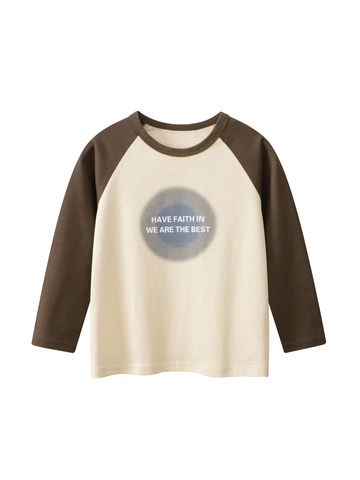 Kids Boys Casual Cotton Long Sleeve Raglan T-Shirt Contrast Color Slogan Printed Round Neck Top For School Daily Wear