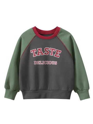 Sudadera Para Niños Forro Polar Manga Raglán Bloque De Color Estampado Letras Casual Mezcla Algodón Jersey Tops Infantiles