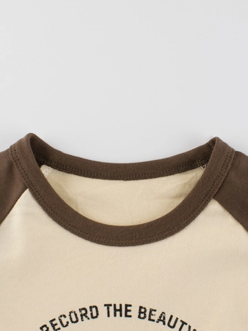 Maglietta Maniche Lunghe Ragazzo Cotone Maniche Raglan Stampa Arcobaleno Retro Top Casual Girocollo Per Bambini