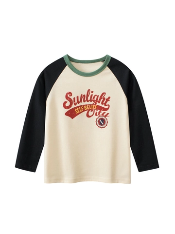 Boys Long Sleeve T-Shirt 100% Cotton Raglan Sleeve Sunlight City Print Casual Vintage Style Retro Kids Top