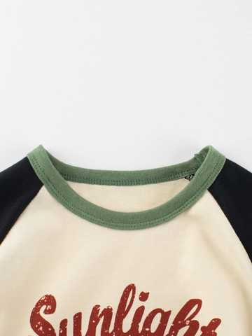 Boys Long Sleeve T-Shirt 100% Cotton Raglan Sleeve Sunlight City Print Casual Vintage Style Retro Kids Top