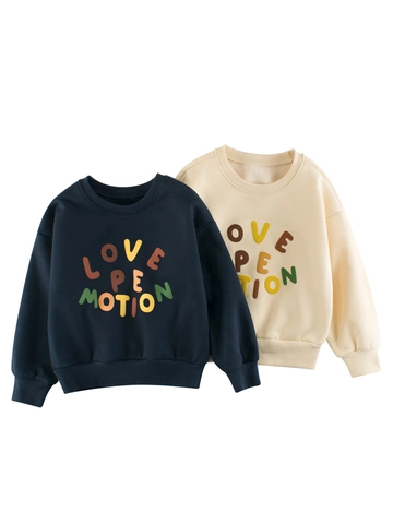 Felpa da Bambino Foderata in Pile Girocollo Stampa Lettere Cartone Animato Maglione a Maniche Lunghe per Autunno Inverno