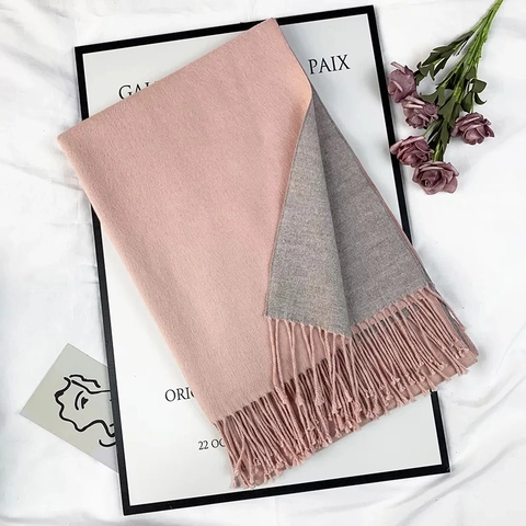 Women Winter Scarf Double Sided Solid Color Warm Cashmere Like Wrap With Tassels Thick Pashmina Shawl For Cold Weather