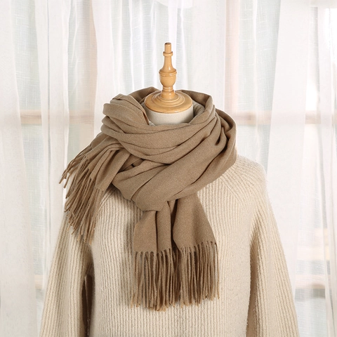 Sciarpa Invernale da Donna in Morbida Imitazione Cashmere Tinta Unita Scialle Caldo Spesso Con Nappe Scaldacollo Elegante