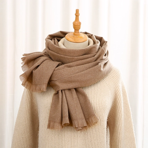 Solid Color Faux Cashmere Winter Scarf For Women Warm Tassel Shawl Wrap Cozy Korean Japanese Style Daily Wear Oversized Scarf