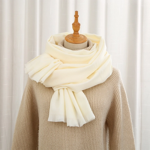 Solid Color Faux Cashmere Winter Scarf For Women Warm Tassel Shawl Wrap Cozy Korean Japanese Style Daily Wear Oversized Scarf
