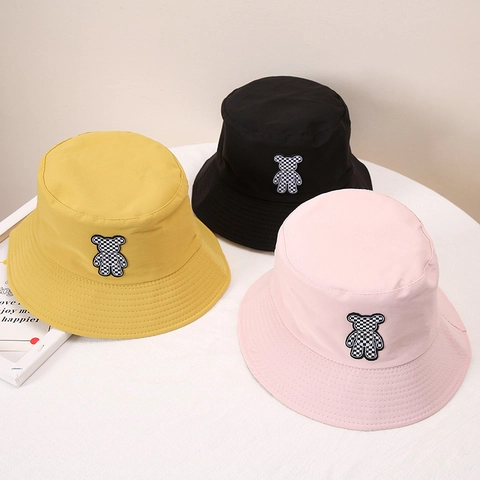 Dames Omkeerbare Vissershoed Met Schaakbord Beer Casual Zonbescherming Polyester Outdoor Reizen Bucket Hat