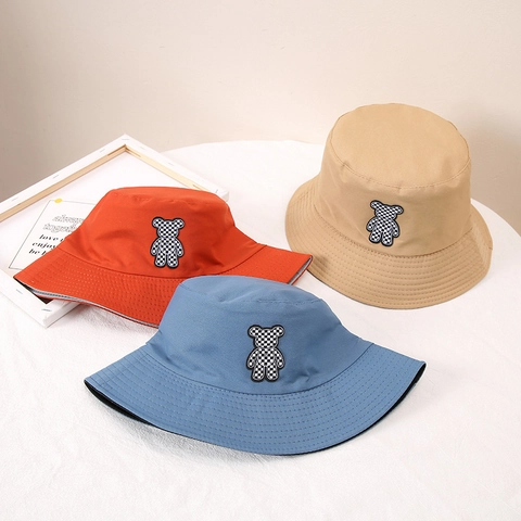 Dames Omkeerbare Vissershoed Met Schaakbord Beer Casual Zonbescherming Polyester Outdoor Reizen Bucket Hat