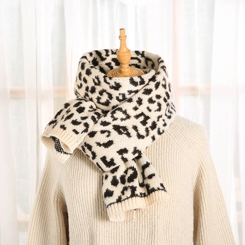 Damen Strick Winter Schal Leopard Zebra Argyle Print Dick Warm Weich Lang Halstuch Mode Herbst Accessoires