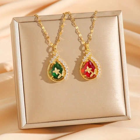 Collana Con Pendente Acciaio Inossidabile Micro Pavé Zircone Goccia D'Acqua Gioielli Alla Moda Per Donna